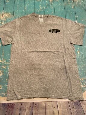 Gray Crewneck Gym T-Shirt with Barbell Logo on Front